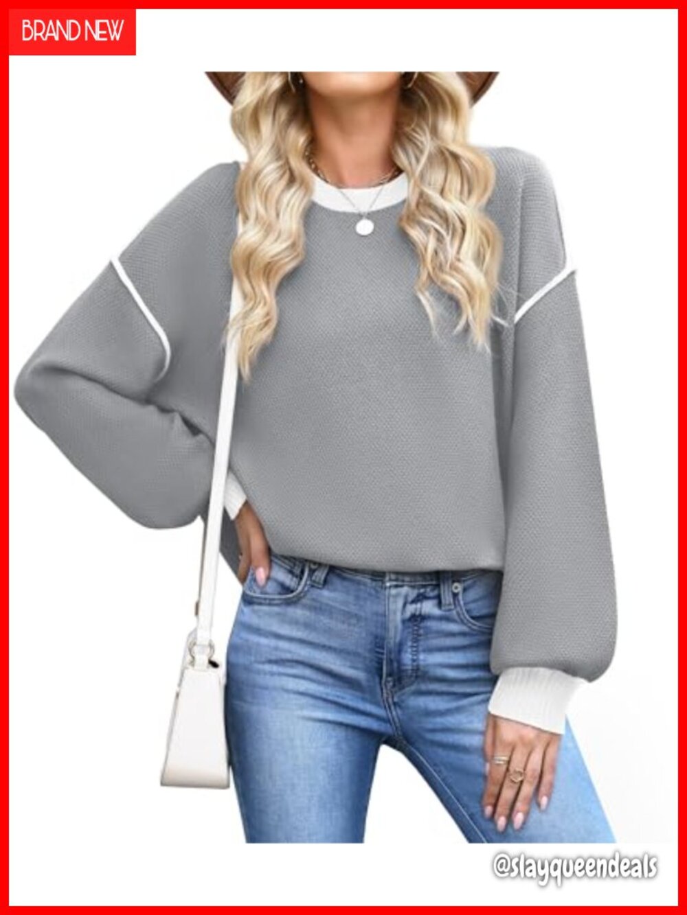 Women's Ribbed Knit Crew Neck Long Sleeve Pullover Sweater with Slit